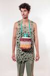 Buy_Jubinav Chadha_Green Suede 3d Flower Pattern Vest _Online_at_Aza_Fashions