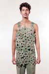 Buy_Jubinav Chadha_Green Suede 3d Flower Pattern Vest _at_Aza_Fashions