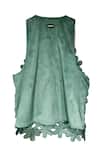 Shop_Jubinav Chadha_Green Suede 3d Flower Pattern Vest _Online_at_Aza_Fashions