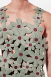 Jubinav Chadha_Green Suede 3d Flower Pattern Vest _at_Aza_Fashions