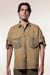Buy_Jubinav Chadha_Olive Green Linen Fringe Embroidered Shirt With Pant _at_Aza_Fashions