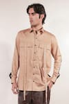 Buy_Jubinav Chadha_Beige Cotton, Lycra Embroidery Colorblock Shirt _at_Aza_Fashions