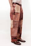 Jubinav Chadha_Brown Silk Embroidery, Patchwork Devnagri Kantha Vintage Pant _Online_at_Aza_Fashions