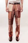 Buy_Jubinav Chadha_Brown Silk Embroidery, Patchwork Devnagri Kantha Vintage Pant _Online_at_Aza_Fashions