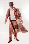 Buy_Jubinav Chadha_Brown Silk Embroidery Devnagri Kantha Vintage Trench Coat _at_Aza_Fashions