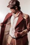 Jubinav Chadha_Brown Silk Embroidery Devnagri Kantha Vintage Trench Coat _at_Aza_Fashions