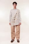 Jubinav Chadha_White Cotton Embroidery 3d Flower Stripe Shirt _Online_at_Aza_Fashions