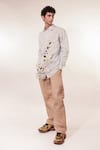 Buy_Jubinav Chadha_White Cotton Embroidery 3d Flower Stripe Shirt _Online_at_Aza_Fashions