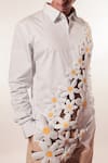 Jubinav Chadha_White Cotton Embroidery 3d Flower Stripe Shirt _at_Aza_Fashions