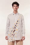 Buy_Jubinav Chadha_White Cotton Embroidery 3d Flower Stripe Shirt _at_Aza_Fashions