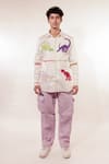 Shop_Jubinav Chadha_White Cotton, Lycra Embroidery Dino Quilted Shirt _at_Aza_Fashions