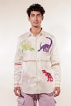 Buy_Jubinav Chadha_White Cotton, Lycra Embroidery Dino Quilted Shirt _at_Aza_Fashions