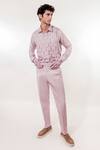 Shop_Jubinav Chadha_Purple Linen, Tissue Fabric Flowers Crochet Lilac Blazer Set _Online_at_Aza_Fashions