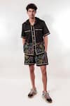 Jubinav Chadha_Black Cotton, Lycra Embroidery Kantha Doodle Hand Shirt And Shorts Set _Online_at_Aza_Fashions