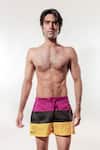 Jubinav Chadha_Multi Color Taffeta, Mesh Colorblock Swim Shorts With Cape _Online_at_Aza_Fashions