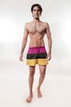 Buy_Jubinav Chadha_Multi Color Taffeta, Mesh Colorblock Swim Shorts With Cape _Online_at_Aza_Fashions
