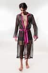 Shop_Jubinav Chadha_Multi Color Taffeta, Mesh Colorblock Swim Shorts With Cape _at_Aza_Fashions