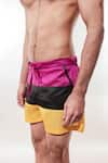 Jubinav Chadha_Multi Color Taffeta, Mesh Colorblock Swim Shorts With Cape _at_Aza_Fashions