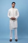 Buy_PAARSH_Ivory Linen, Satin, Silk Embroidery Cubic Nehru Jacket Kurta Set _at_Aza_Fashions