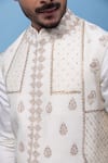Buy_PAARSH_Ivory Linen, Satin, Silk Embroidery Cubic Nehru Jacket Kurta Set 