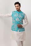 Buy_PAARSH_Blue Organza, Chanderi Embroidery Silver Seranade Nehru Jacket Kurta Set _at_Aza_Fashions