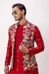 Buy_PAARSH_Red Silk Embroidery Banjara Nehru Jacket Set _Online_at_Aza_Fashions