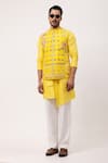 Shop_PAARSH_Yellow Silk Embroidery Sunburst Bloom Nehru Jacket Set _at_Aza_Fashions