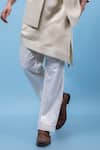 PAARSH_Gray Chanderi, Organza, Linen, Satin, Cotton Lacy Grey Nehru Jacket Set _Online_at_Aza_Fashions