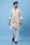 Buy_PAARSH_Gray Chanderi, Organza, Linen, Satin, Cotton Lacy Grey Nehru Jacket Set _at_Aza_Fashions