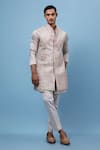 Buy_PAARSH_Beige Linen, Satin Embroidery Garden Lineage Nehru Jacket Set _at_Aza_Fashions