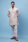 Shop_PAARSH_Beige Linen, Satin Embroidery Garden Lineage Nehru Jacket Set _at_Aza_Fashions