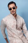 Shop_PAARSH_Beige Linen, Satin Embroidery Garden Lineage Nehru Jacket Set _Online_at_Aza_Fashions