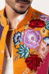 Shop_PAARSH_Orange Linen, Satin Embroidery Tangerine Trail Nehru Jacket Kurta Set _Online_at_Aza_Fashions