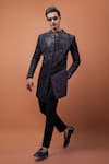 Buy_PAARSH_Brown Silk Rhinestones, Embroidery Achkan With Pant _at_Aza_Fashions