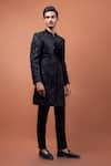 PAARSH_Black Linen, Satin, Suede Beads, Sequins The Noir Van Achkan With Pant _Online_at_Aza_Fashions