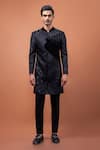 Shop_PAARSH_Black Linen, Satin, Suede Beads, Sequins The Noir Van Achkan With Pant _at_Aza_Fashions