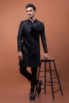 Buy_PAARSH_Black Linen, Satin, Suede Beads, Sequins The Noir Van Achkan With Pant _at_Aza_Fashions