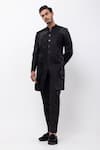 PAARSH_Black Linen, Satin Beads, Embroidery Obsidian Rise Achkan With Pant _Online_at_Aza_Fashions