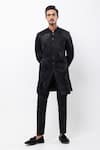Buy_PAARSH_Black Linen, Satin Beads, Embroidery Obsidian Rise Achkan With Pant _at_Aza_Fashions