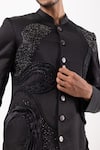 Shop_PAARSH_Black Linen, Satin Beads, Embroidery Obsidian Rise Achkan With Pant _Online_at_Aza_Fashions
