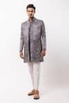 Shop_PAARSH_Gray Linen, Satin Sequins Ashen Radiance Embroidered Achkan With Pant _at_Aza_Fashions