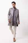 Buy_PAARSH_Gray Linen, Satin Sequins Ashen Radiance Embroidered Achkan With Pant _at_Aza_Fashions