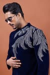 PAARSH_Blue Velvet Embroidery Azure Crest Achkan With Pant _Online_at_Aza_Fashions