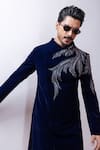 PAARSH_Blue Velvet Embroidery Azure Crest Achkan With Pant _at_Aza_Fashions