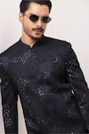 Shop_PAARSH_Charcoal Linen, Satin Beads Dark Radiance Embroidered Achkan With Pant _Online_at_Aza_Fashions