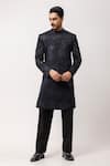 Buy_PAARSH_Charcoal Linen, Satin Beads Dark Radiance Embroidered Achkan With Pant _at_Aza_Fashions