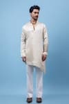 PAARSH_Silver Linen, Satin Embroidery Lacy Grey Kurta _Online_at_Aza_Fashions