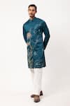 PAARSH_Blue Linen, Satin Embroidery Echoes Of Eden Kurta _Online_at_Aza_Fashions