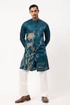 Buy_PAARSH_Blue Linen, Satin Embroidery Echoes Of Eden Kurta _at_Aza_Fashions
