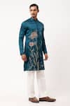 Buy_PAARSH_Blue Linen, Satin Embroidery Echoes Of Eden Kurta _Online_at_Aza_Fashions